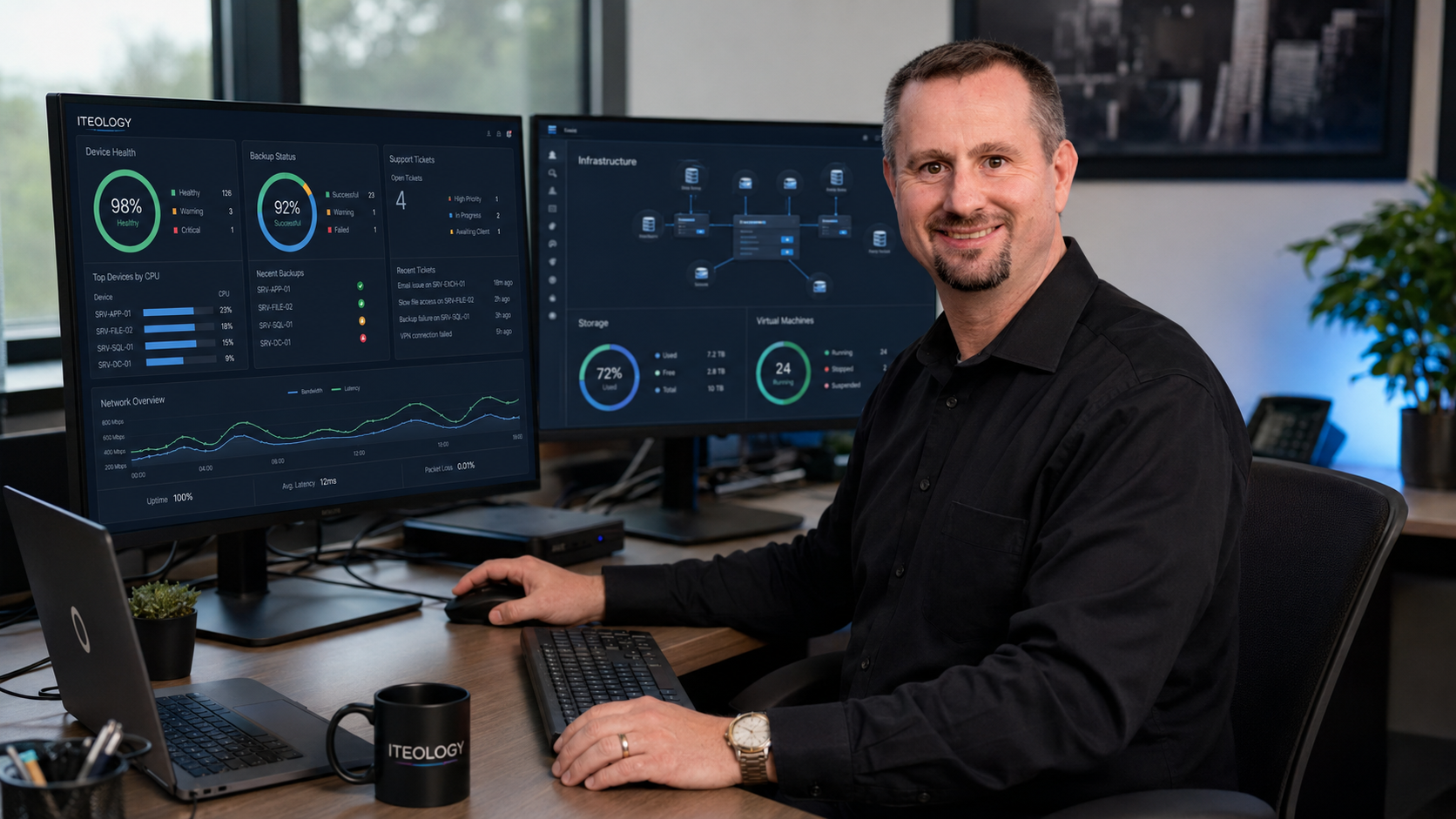Anonymous Iteology reporting dashboard and technology health workstation